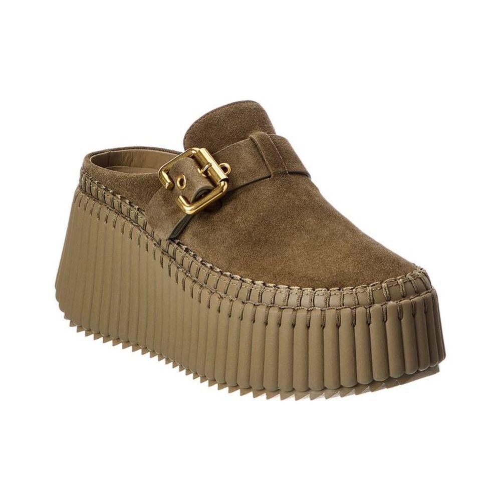 Chloé Nama Suede Sabot Wedge, Green